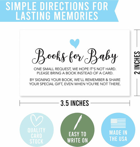 Hadley Designs 25 Books for Baby Shower Request Cards - Blue Baby Shower Invitation Inserts