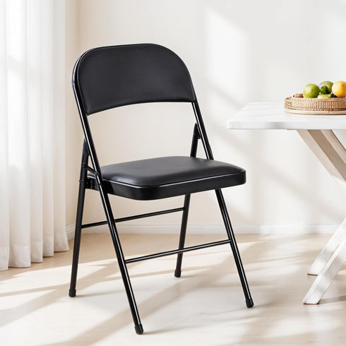2 Pack Commercial-Grade Simple Deluxe Portable Padded Folding Chairs, Leather Upholstered Seat Pad & Durable Metal