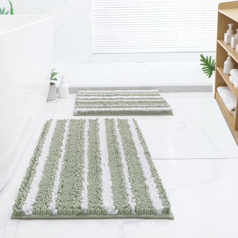 HOMEIDEAS Cationic-Dye Bathroom Rugs Sets, 2 Piece Chenille Soft Non Slip Machine Washable Bath Mats