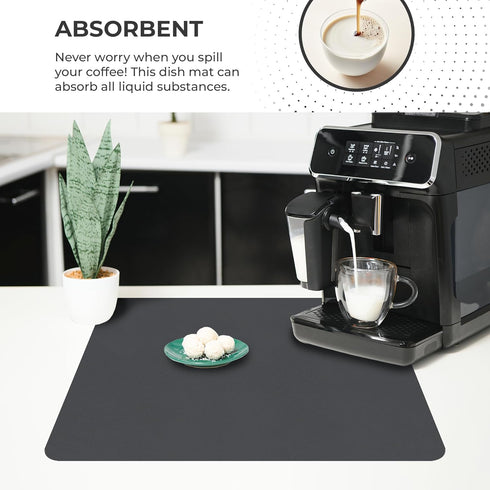 Super Absorbent Dish Drying Mat – Coffee Mat for Countertops – Non-Slip Water Absorbent Kitchen Mat (CLASSIC GREY 16X12)