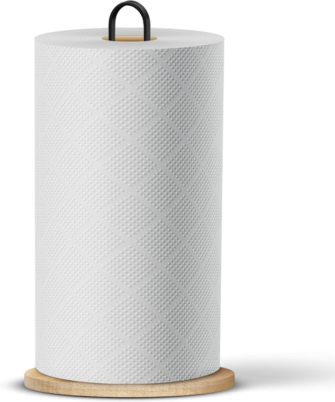 Bambuesi Wooden Paper Towel Holder, Minimalistic Stand with Non-Slip Base for Kitchen Countertop and Home Office