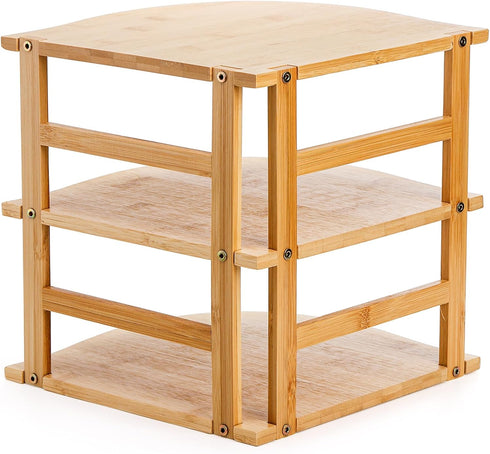 3-Tier Countertop 9.5 9.5 9.5 Inch Goaste Bamboo Corner Shelf, Kitchen Storage Organizer, Cabinet Plate Rack for Pantry