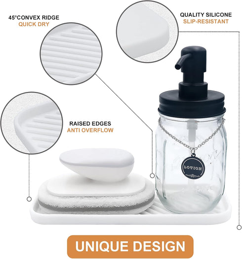 Silicone Organizer Tray, Soap and Sponge Holder for Kitchen Sink, Bathroom - 2 Pack Storage Tray (White)