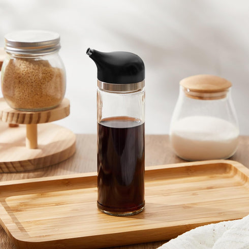 Yiyiring 2 Set 8 oz, Pcs Cruet Dispenser Black Glass Soy Sauce Dispenser, Small Olive Oil and Vinegar Bottles, Soy