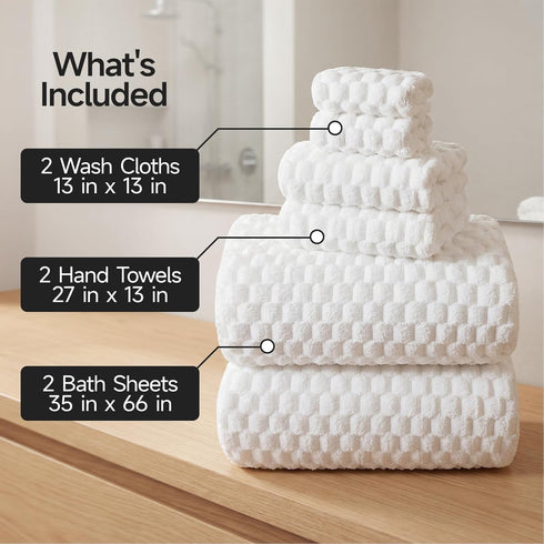 Set 6-35x70 Inches Set 6 REDKISS White Microfiber Towels of Oversized Bath Sheets, Extra Large Bath Towels
