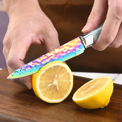 Rainbow Knife Set with Acrylic Block, Kitchen Knives Set, Thick Blade Cutlery for Home & Pro Use, Teal Handle
