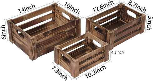 Farmhouse Wooden Crates Decorative Set of 3, Distressed Nesting Wood Crates for Storage and Home Decor