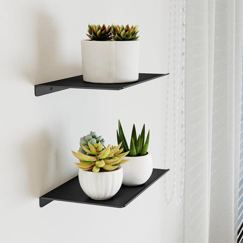 8" 2 Packs, MKO Small Floating Shelves for Wall, Metal Wall Mounted Shelf for Bathroom, Bedroom, Living Room, Kitchen