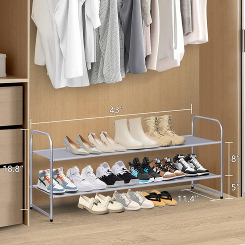2 Closet 18-Pairs, MISSLO Tier Long Shoe Rack for Shoe Organizer Holds Wide Low Stackable Shoe Storage Shelf