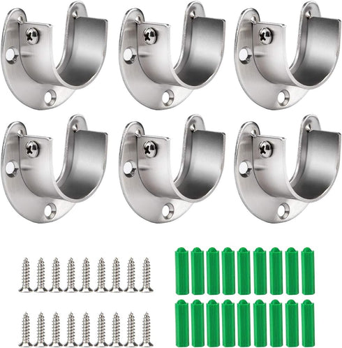 Cosweet 6 Packs Stainless Steel Closet Pole Sockets - Closet Rod End Supports with Screws for Easy Installation
