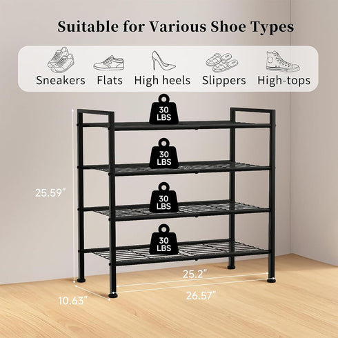 4-Tier Closet,Entryway, 4 Shoe Rack,Metal Simple Narrow Shoe Storage Organizer Shelf for Bedroom,Garage (Black, Tier)