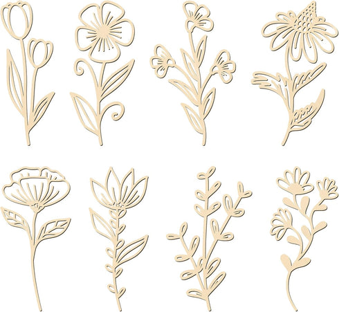 PerKoop 8 Pcs Wooden Flowers Wall Decor Boho Wildflowers Hanging Sculpture Wood