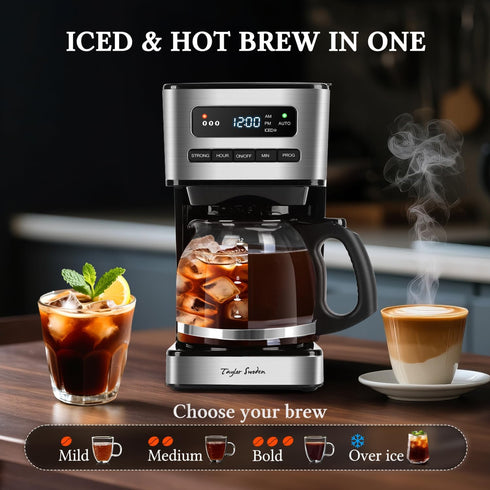 Programmable 12 4 24H Taylor Swoden Coffee Makers Cup, Hot and Iced Coffee Maker, Brew Strength, LED Display, Timer