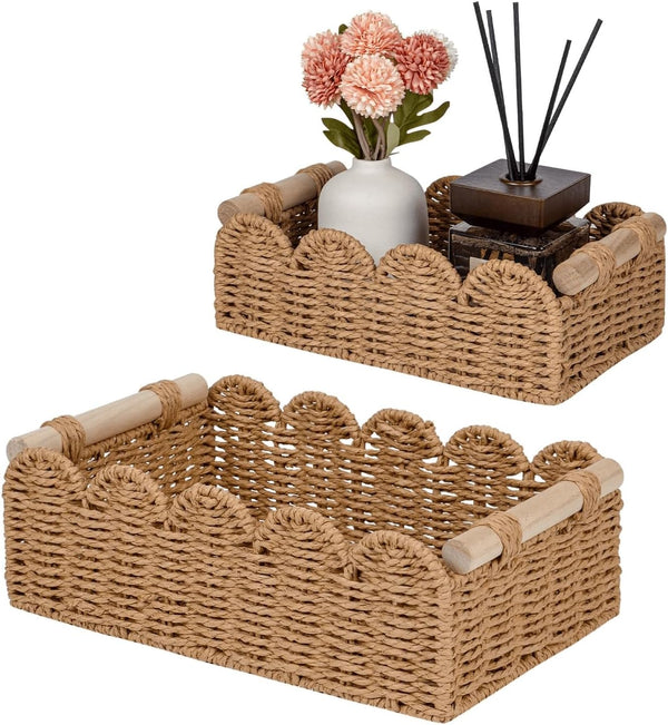 CubesLand Toilet Paper Storage Organizer Basket, Scalloped Decorative Baskets for Over Toilet