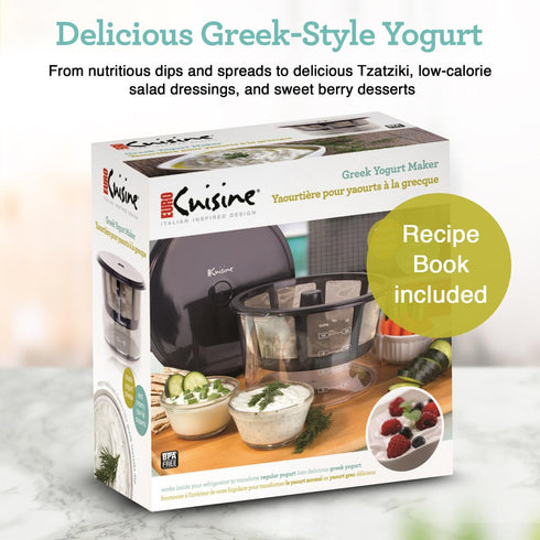 GY60 Euro Cuisine Greek Yogurt Maker with Ultra Fine Mesh Stainless Steel Strainer Basket, BPA Free, Patented Greek