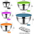 TeamFar Mixing Bowls with Lids, 5PCS Stainless Steel Metal Salad Bowl with 3 Grater Attachments, for Cooking, Prepping, Serving, Healthy, Airtight Lids & Easy Clean - 0.7/1 / 1.5/2.6/4.6QT by TeamFar
