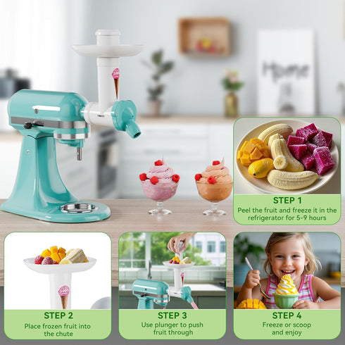 Frozen Dairy Free Ice Cream Maker Attachment for KitchenAid Stand Mixer, Yogurt and Sorbet Maker, Soft Serve Dessert