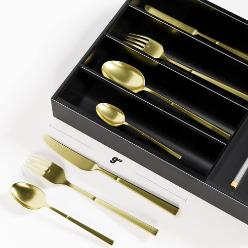 Silverware Drawer Organizer Cutlery Tray - Bamboo Black Small Kitchen Gadgets Holder&Flatware Storage 14"D * 10-1/4"W * 2"H by Zri Bamboo