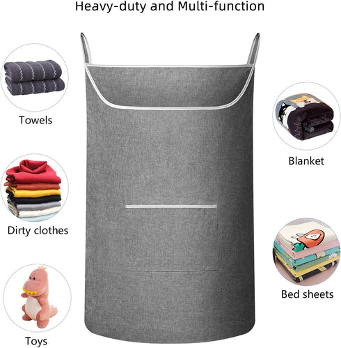 X-Large Hanging Laundry Hamper Bag, Door Hanging Hamper with Front Pocket, 35X22 inch (Grey)