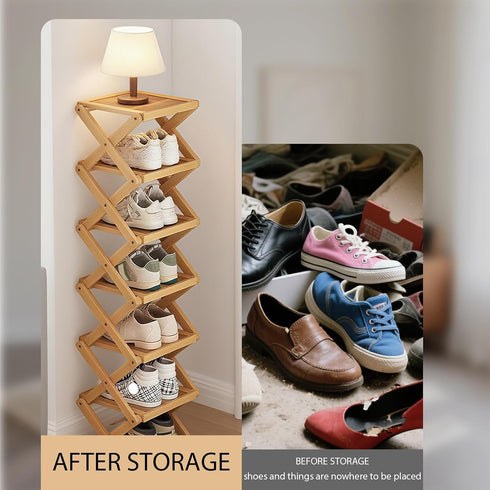 Closet, 5 YYW Shoe Rack, Foldable Bamboo Shoes Shelf, Freestanding Shoe Storage Organiser for Entryway, Bedroom