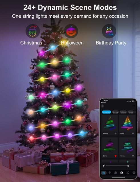 33Ft 16 Smart Color Changing Globe String Lights, Million Colored Fairy Lights Plug in APP & Remote Control DIY Music