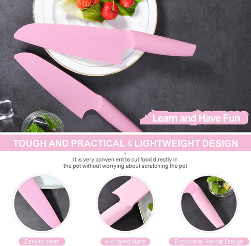 Nylon Knife for Nonstick Pans, 2 pcs Kitchen Knife Safe for Kids, Nonstick Knife Resistant to high temperatures up to 460 degrees Fahrenheit, Pink by kiddi cookie