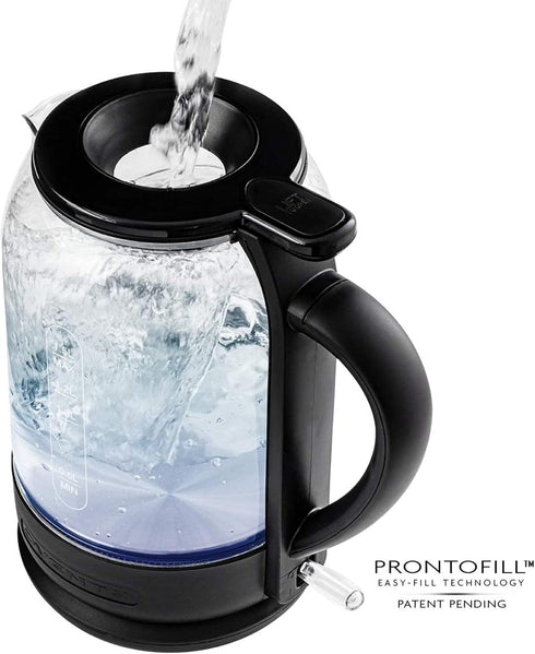 OVENTE Electric Glass Kettle 1.5 Liter, 1500W Instant Hot Water Boiler with ProntoFill Tech, Black KG516B