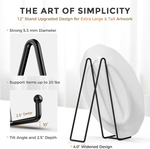 TR-LIFE 12 Inch Plate Stands for Large Heavy Duty Display - Metal Picture Frame Holder Stand + Table Top Easels for Decorative Platter, Book, Plaque, Photo (2 Pack)