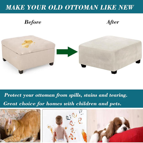 HFCNMY Ottoman Cover,Stretch Velvet Square Ottoman Cover Thick Ottoman Slipcover Square Washable Storage Foot Stool