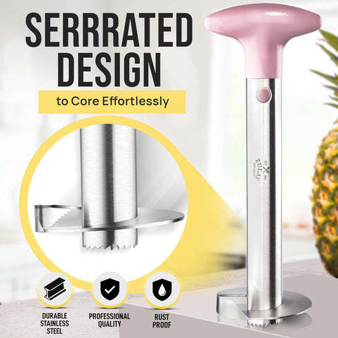 Zulay Kitchen Stainless Steel Pineapple Corer & Slicer - Heavy Duty Cutter with Reinforced Blade, Pink