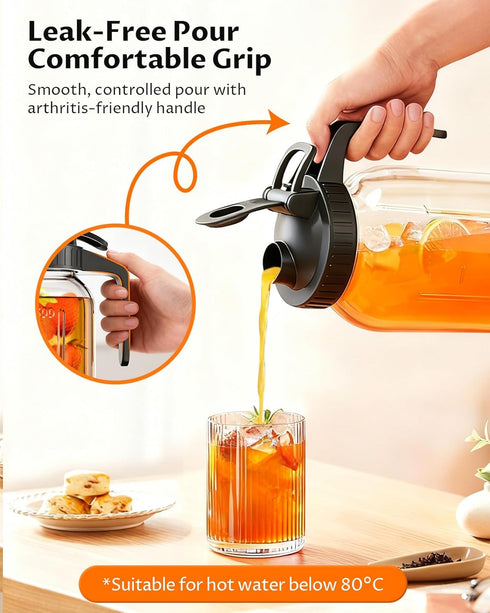 64 oz 2 (1/2 Mason Jar Pitcher Airtight & Leakproof Glass Pitcher with Lid, Perfect for Iced Tae, Sun Tea, Cold Brew
