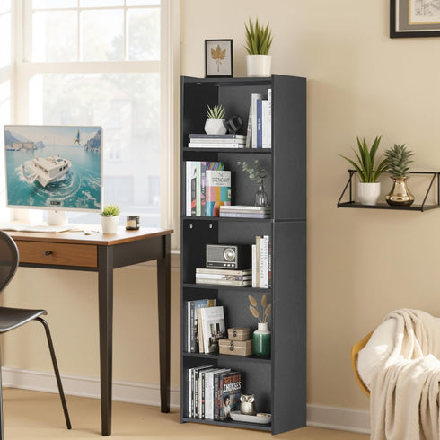 5-Tier ZENY Shelf Bookcase, Freestanding Wood Storage Display Open Bookshelf for Home Office (Black)