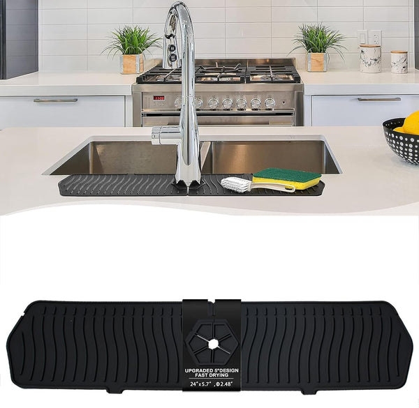 Kitchen Faucet Sink Splash Guard, 24" x 5.6'' Silicone Water Catcher Mat for Countertop, Draining Pad for Bathroom and