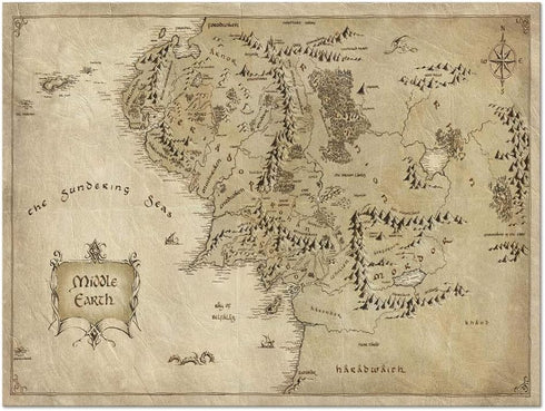 Vinatge Wall Art Picture Canvas Painting Map of Middle Earth by Yatsen Bridge, HD Print, 12" Hx16" W