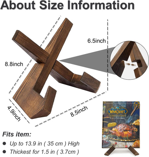 Cross Design Cookbook Stand - Beautiful Wood Texture, Stable Structure - Wooden Recipe Book Holder- Multifunctional Display Stand, Kitchen Counter Decor - Brown by YUNKWONG