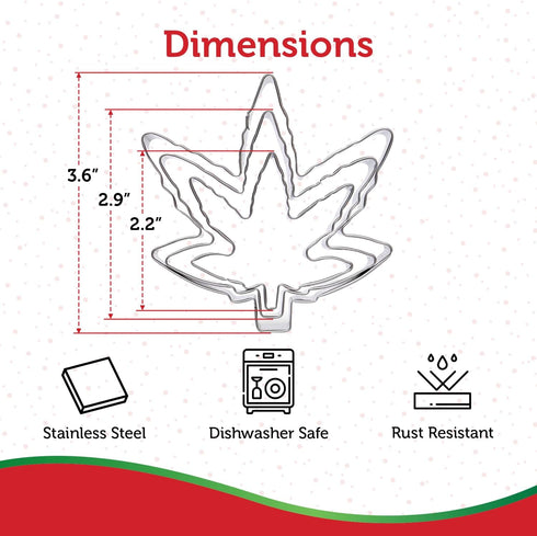 Hemp Marijuana Leaf Cookie Cutter Set, Sharp Stainless Steel Utensils, 3-Piece Bakery Supplies by Sweet Cookie Crumbs