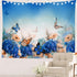 Batmerry Yellow and Blue Floral Tapestry, Colorful Butterflies on Yellow Background, 51.2 x 59.1 Inches