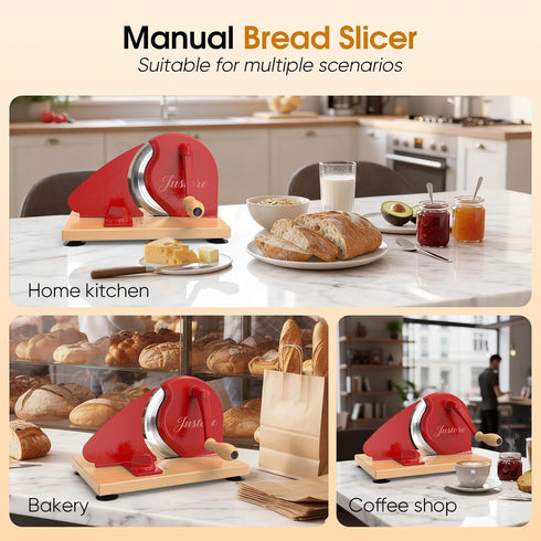 Justore Manual Bread Slicer for Homemade Bread, Adjustable Thickness and Evenly Slicing, Sourdough Bread Slicer