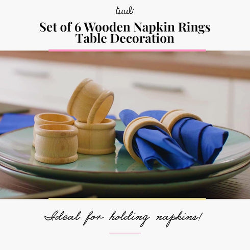 tuuli Kitchen Wooden Napkin Rings, 6-Piece Set for Table Decoration, 1.69 x 1.26 inches