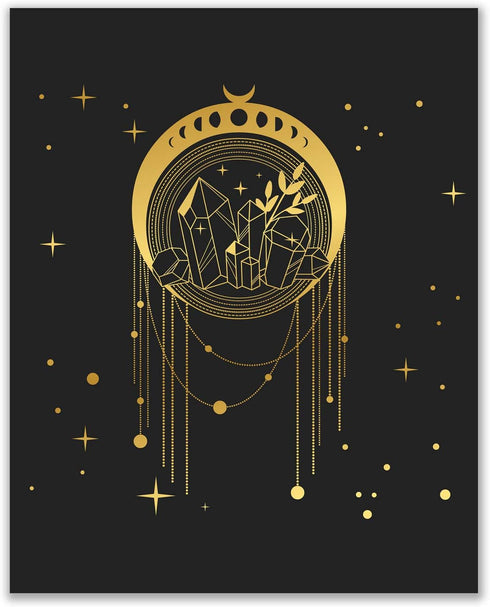 Occult Gold and Black Prints - Set of 6 Glossy Wall Art Decor (8x10) Alchemy, Witch, Third Eye, Planets