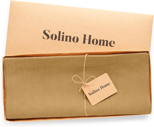Solino Home Linen Table Runner 48 Inches - 100% Pure Linen Camel Table Runner for Dresser and Coffee Tables