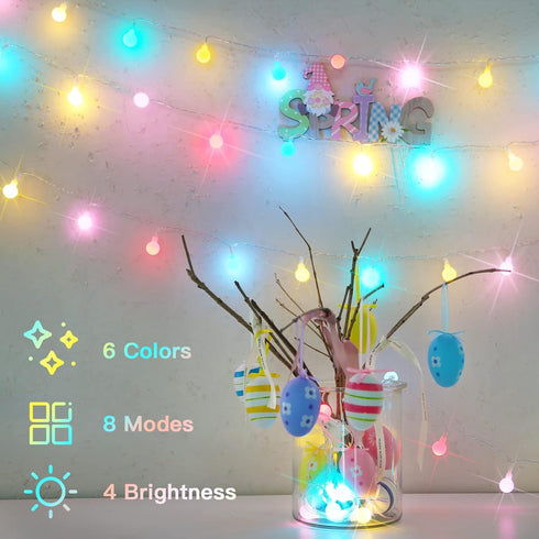 33ft 100 suddus Easter Lights Plug in, Led USB Pastel String Lights with Timer, Globe String Lights Indoor