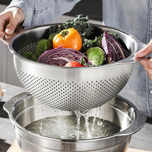 3 Set (2QT, 3QT, 5QT) Pcs Stainless Steel Colander Strainer Metal Colander for Kitchen Pasta Strainer for Rice Food