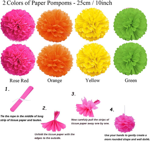 ZERODECO Party Decoration, 21 Pcs Multi-color Hanging Paper Fans, Pom Poms, Garlands, Polka Dot & Triangle Bunting Flags