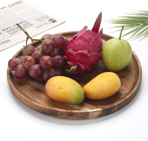 Round Wood Tray, Wooden Serving Tray, Acacia Appetizer Charcuterie Board, Kitchen Countertop Organizer 11.8"