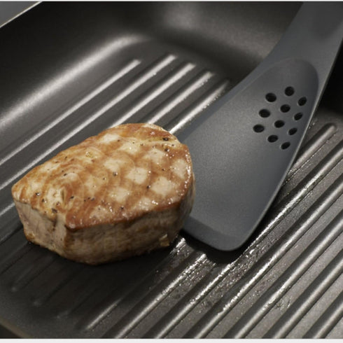Uni-tool 5-in-1 Silicone Kitchen Utensil, Slotted Spoon, Turner, Solid Spoon, Cutting Tool, and Spatula (Grey 1)