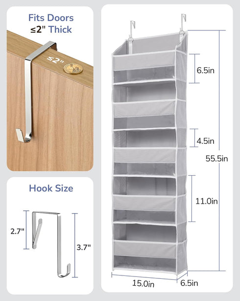 1 Pack 5 10 44 lbs 5 ULG Over Door Organizer with Large Pockets Mesh Side Pockets, Weight Capacity Hanging Storage
