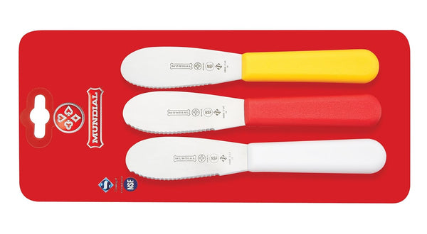 Mundial 3 Pack Serrated Edge Sandwich Spreader, 3.5 Inch, Brazilian High Carbon Stainless Steel, Ergonomic Handle