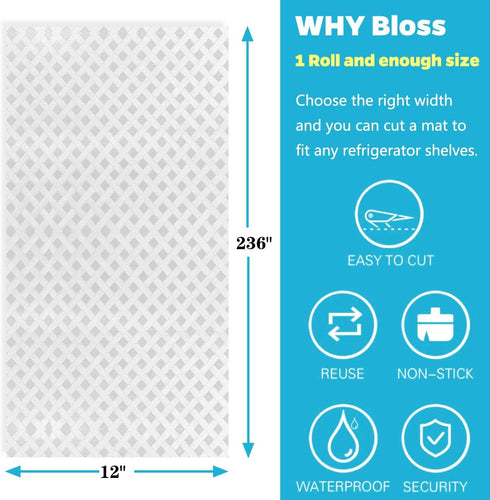 Bloss Fridge Liners, Refrigerator Liners, Easy to Clean Fridge Shelf Liners Non-Slip Refrigerator Mats for Shelves,Cabinet, Drawers, Cupboard(Grid,12"X236") by Bloss
