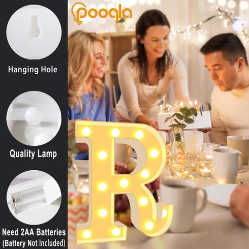 Pooqla LED Marquee Letter Lights, Warm White and Cool White Decorative Lighted Letters, Light Up Alphabet Letters